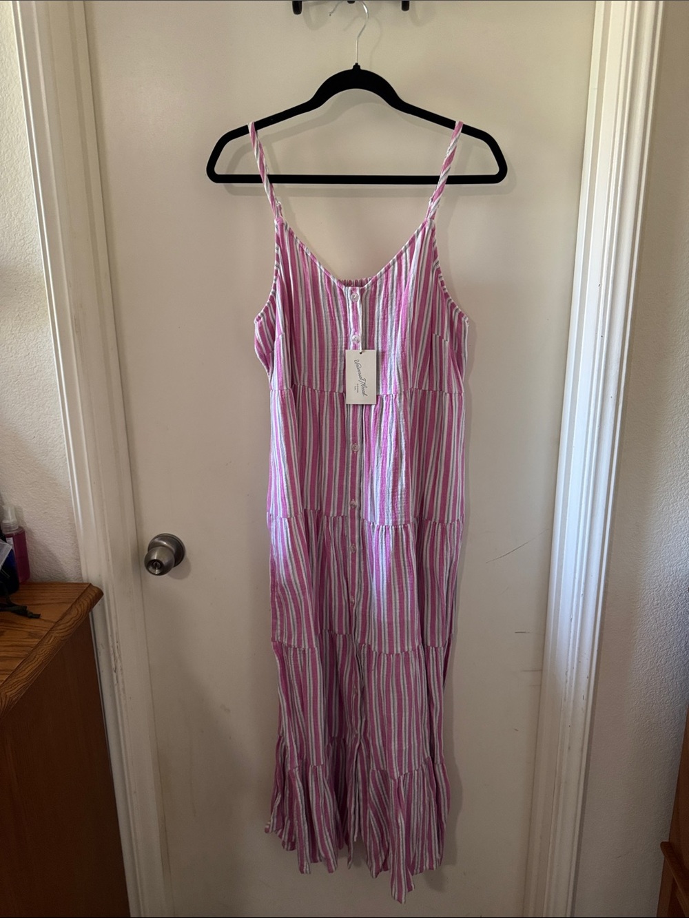 Universal Thread Pink & White Striped Sleeveless Maxi Dress